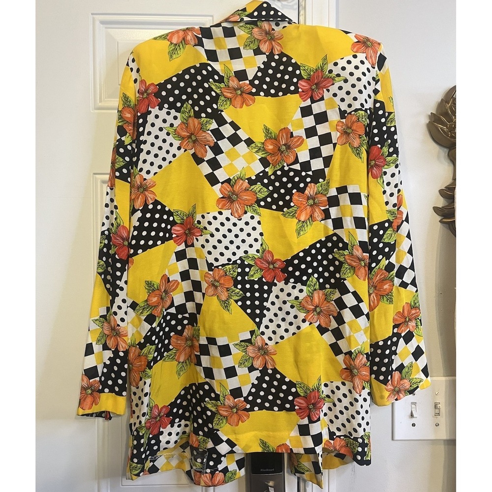 Vintage 90s Casual Corner Patchwork Floral Duster Jacket Checker Polka Dot M L - Picture 5 of 9